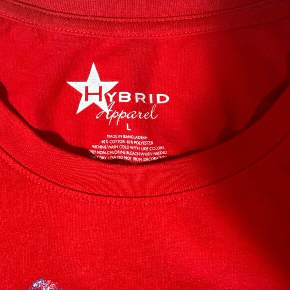 Hybrid Apparel Patriotic Peace Hand Sign American Flag USA Tee Sz L - Picture 3 of 3